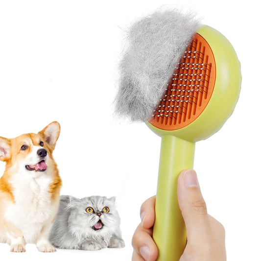HICC GROOM! Pet Grooming Brush for Cats and Dogs Self-Cleaning Sliker Brush for Removes Mats Tangles and Loose Hair Shedding Brush for Short or Long Haired Cats/Dogs (Donut)