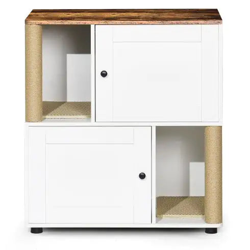 Double Cat Litter Box Enclouse,Cat Litter Box Enclosure For 2 Cats, Cat Litter Cabinet, Double Litter Box Enclosure With Shelve, Fit Most Of Litter Box, White Vintage
